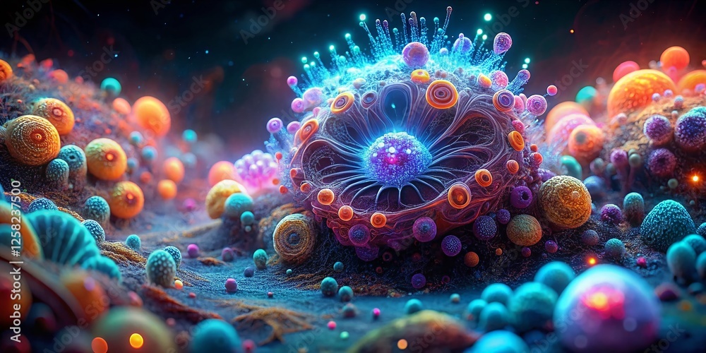 Microscopic Bacteria Colony Abstract Art: Vibrant Low-Light Photography Microscopic Bacteria Colony Abstract Art: Vibrant Low-Light Photography