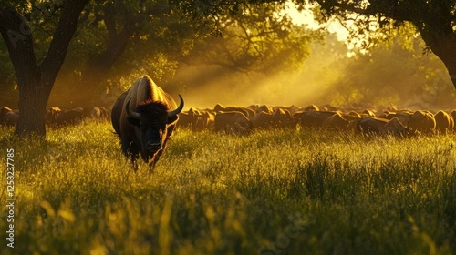 Majestic Bison at Golden Hour photo