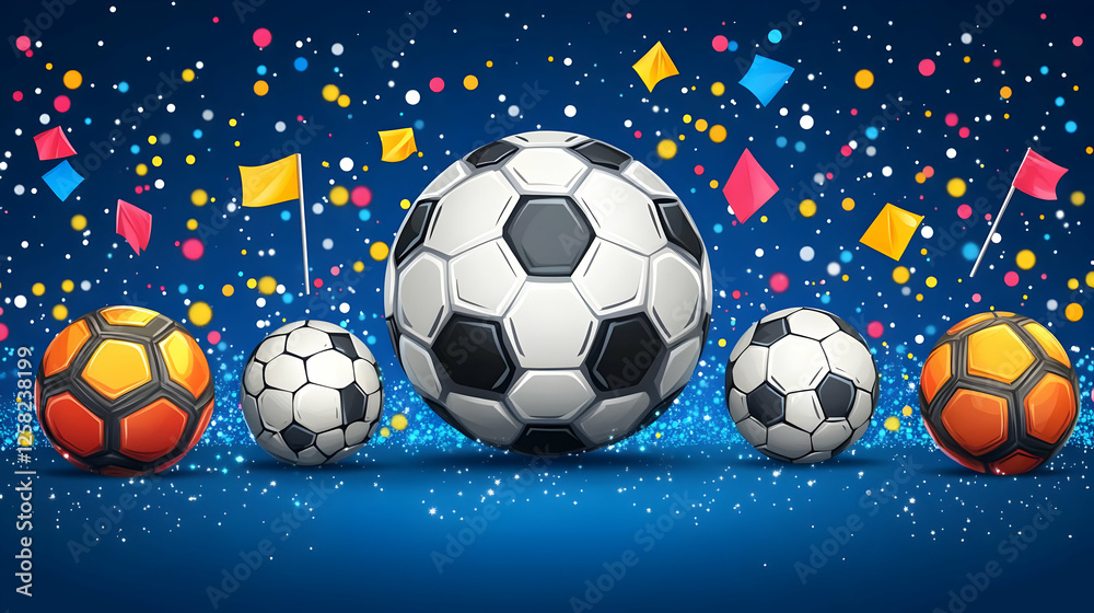Fototapeta premium Soccer celebration, confetti, flags