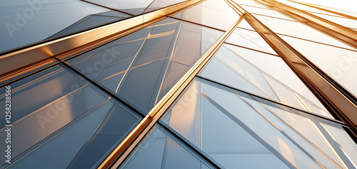 Modern skyscraper facade with transparent solar windows reflecting light