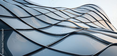 Sleek architectural design featuring transparent solar windows on modern skyscraper, showcasing innovative energy solutions and urban aesthetics