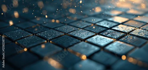 digital grid with floating code, representing secure communication and technology. image conveys sense of innovation and modernity