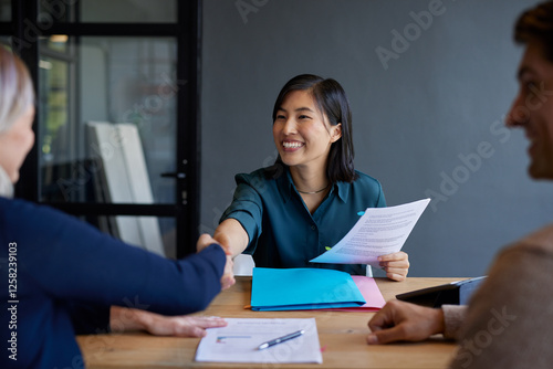 Businesswoman shaking hand after meeting