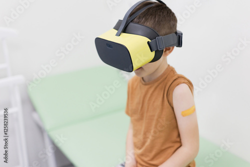 Caucasian boy in vr glasses clinic