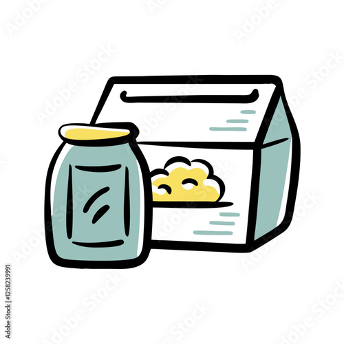 Hand-drawn meal plan delivery box with a jar in pastel colors
