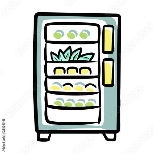 Hand-drawn fresh salad vending machine in pastel colors
