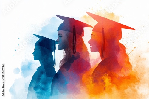 A dreamy watercolor illustration of a university graduation ceremony with students joyfully receiving diplomas, symbolizing successful retention