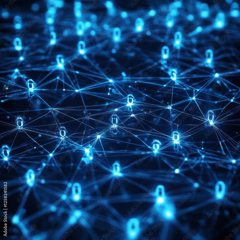 Fototapeta premium Global network connection, digital nodes glowing, dark background, data visualization, technology concept