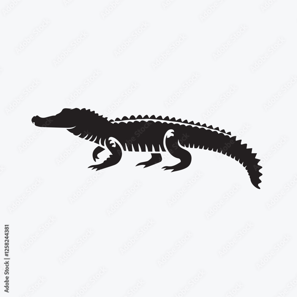 Obraz premium Crocodile black silhouette vector illustration