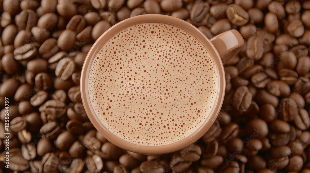 Fototapeta premium Freshly Brewed Coffee in a Mug Surrounded by Coffee Beans