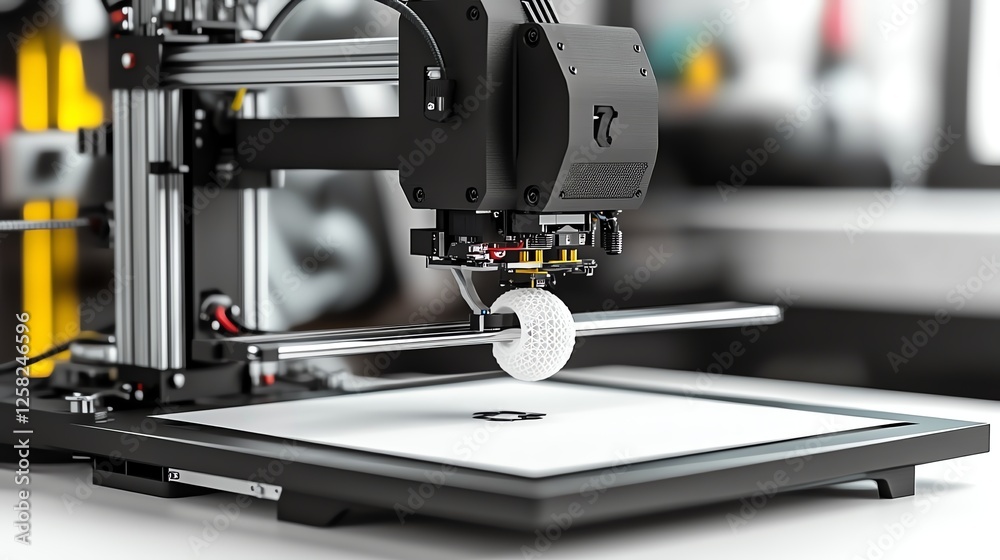 Fototapeta premium a 3D printer in a home lab, printing complex models, hyperrealistic, isolated on white background