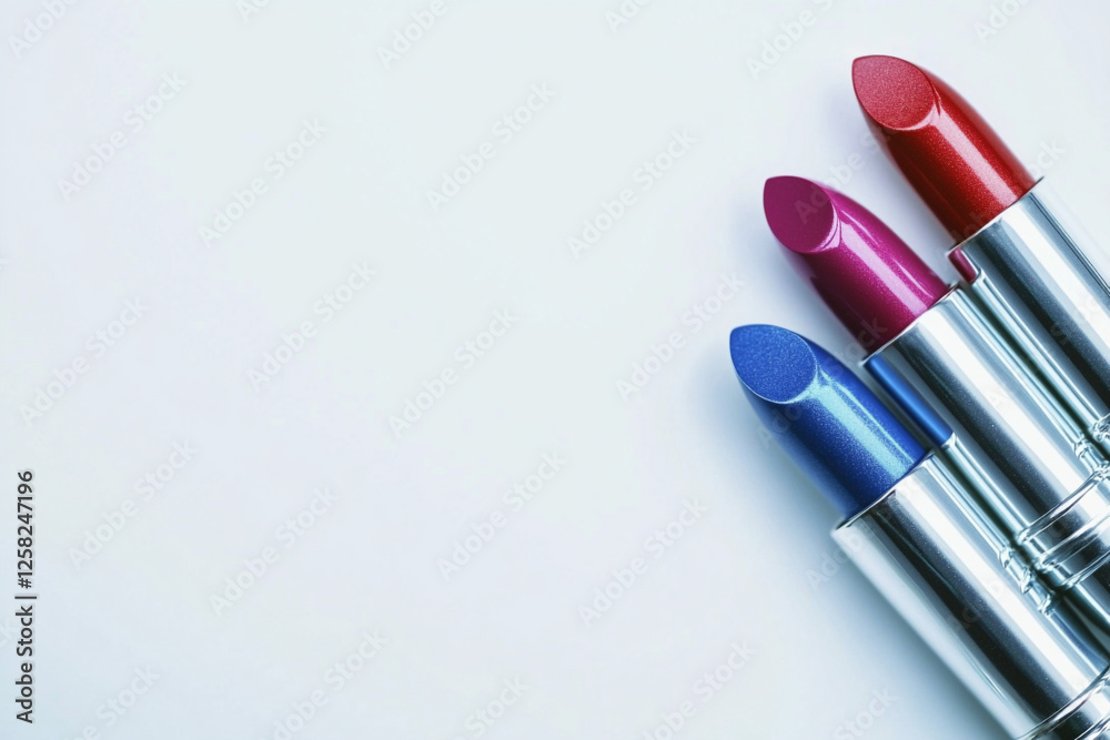 Lipsticks lined up in a row on a table Lipsticks lined up in a row on a table