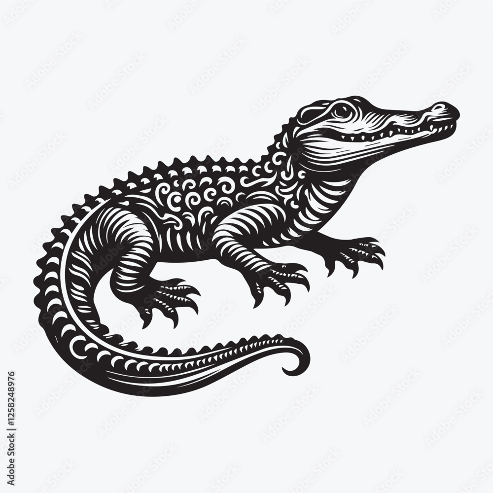 Fototapeta premium Crocodile black silhouette vector illustration