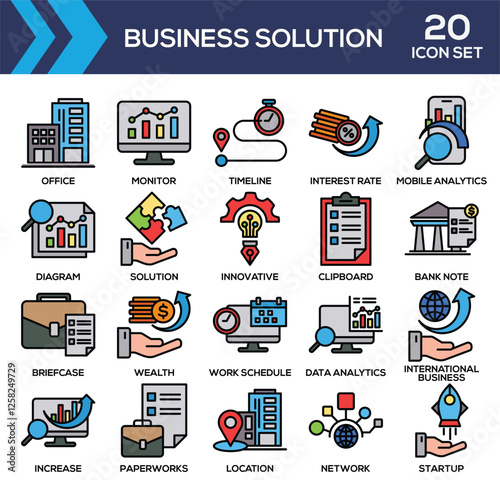 Business Solution Lineal Color Icon Collection