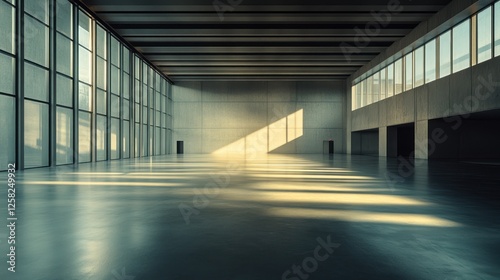 Sunlit Modern Warehouse Interior, Empty Space, Event Venue, City View