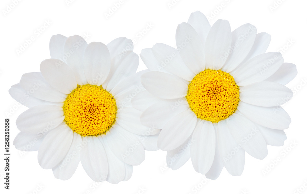 Obraz premium Chamomile or camomile flower isolated on white background. Beautiful Daisy (Marguerite) flower closeup. Package design element.