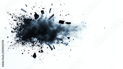 a secret experiment gone wrong, shattered glass and dark smoke, horrorthemed, isolated on white background