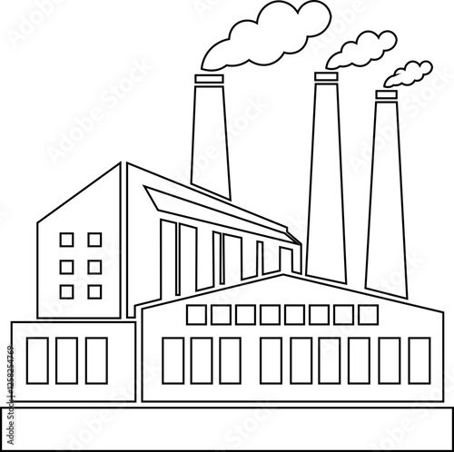 Factory building silhouette vector illustration, factory icon, environmental pollution