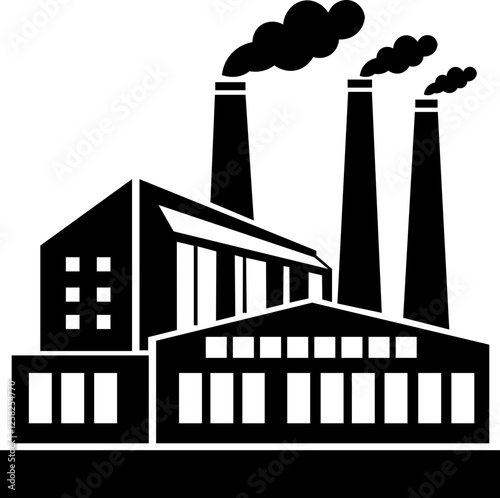 : Factory building silhouette vector illustration, factory icon, environmental pollution icon