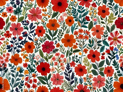 Delicate Ditsy Floral Pattern on White Background