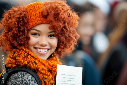 A student smiling after receiving an official letter of enrollment at the registrar office