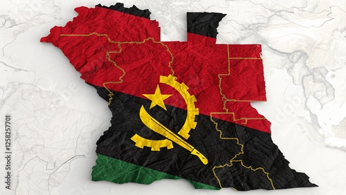 Angolas Map Flag, Borders, Provinces, Regions, Territory, Nation, State, Country, Africa, Graphic