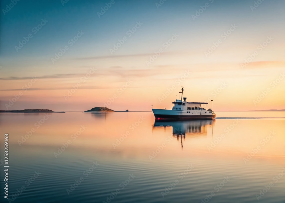 Obraz premium Minimalist Ferry at Skrova Island, Norway: Calm Seascape