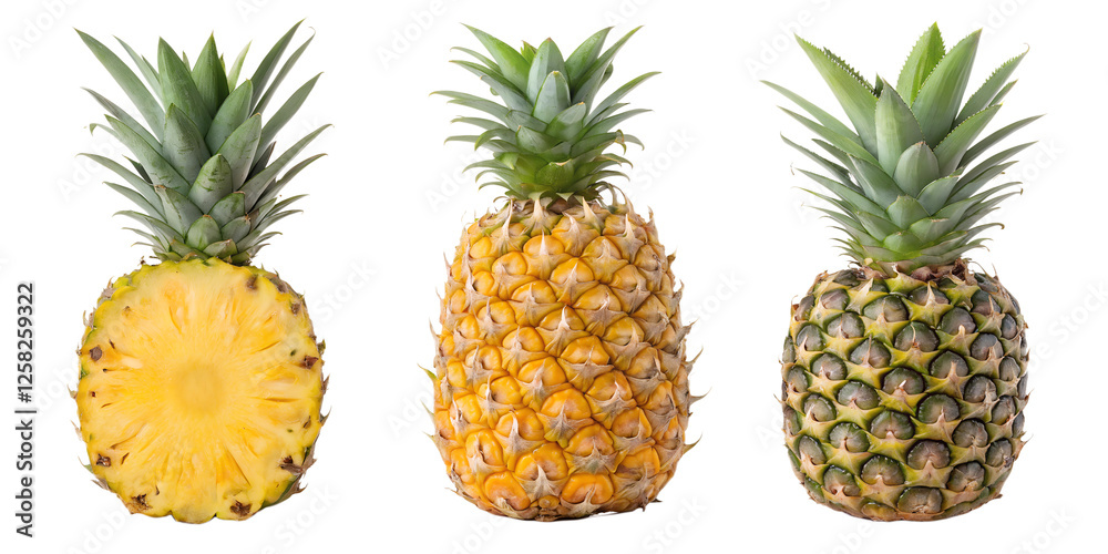 Pineapple on White Background, Tropical Pineapple, Fruit Design, Summer Refreshment, PNG Transparent Pineapple on White Background, Tropical Pineapple, Fruit Design, Summer Refreshment, PNG Transparent