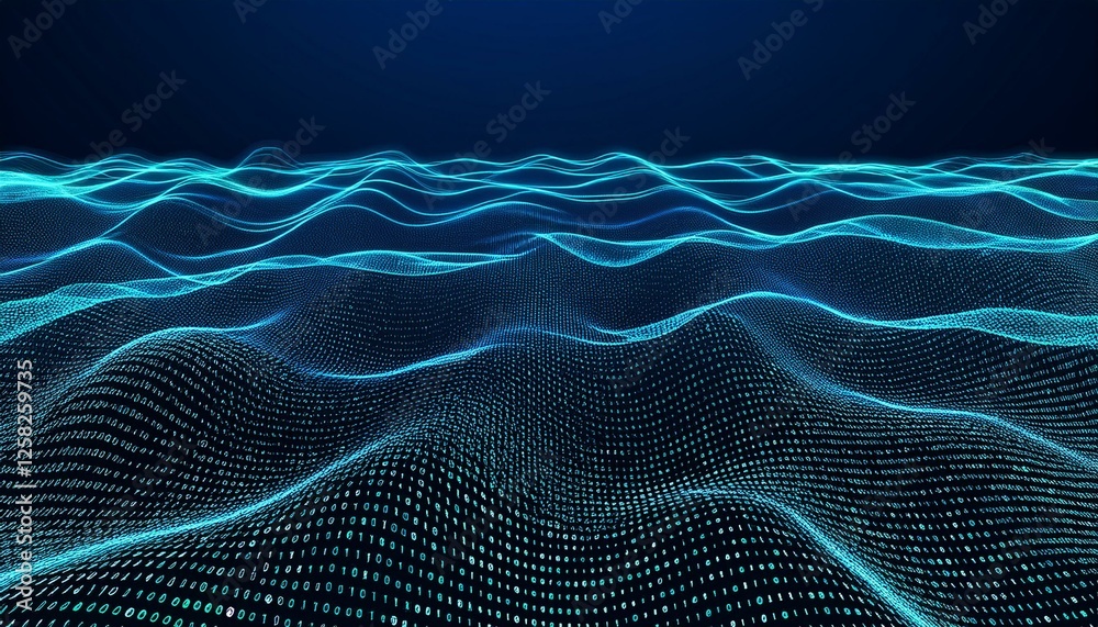 Fototapeta premium Data of crypto waves. 3D illustration of wavy lines in the information code field. Data flow. Generated image