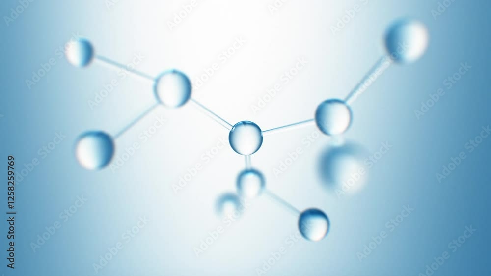 Beautiful Abstract Water Molecule Growing Extreme Macro Zoom 3d Animation. Molecular Structure Digital Microscope Illustration. Atoms Links Micro Nature Design. Biology Science Technology Concept 4k.