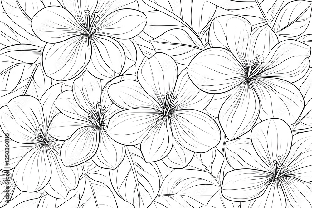 custom made wallpaper toronto digitalDelicate Floral Arrangement Featuring Elegant Outlined Flowers and Foliage Design