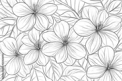 Wallpaper Mural Delicate Floral Arrangement Featuring Elegant Outlined Flowers and Foliage Design Torontodigital.ca