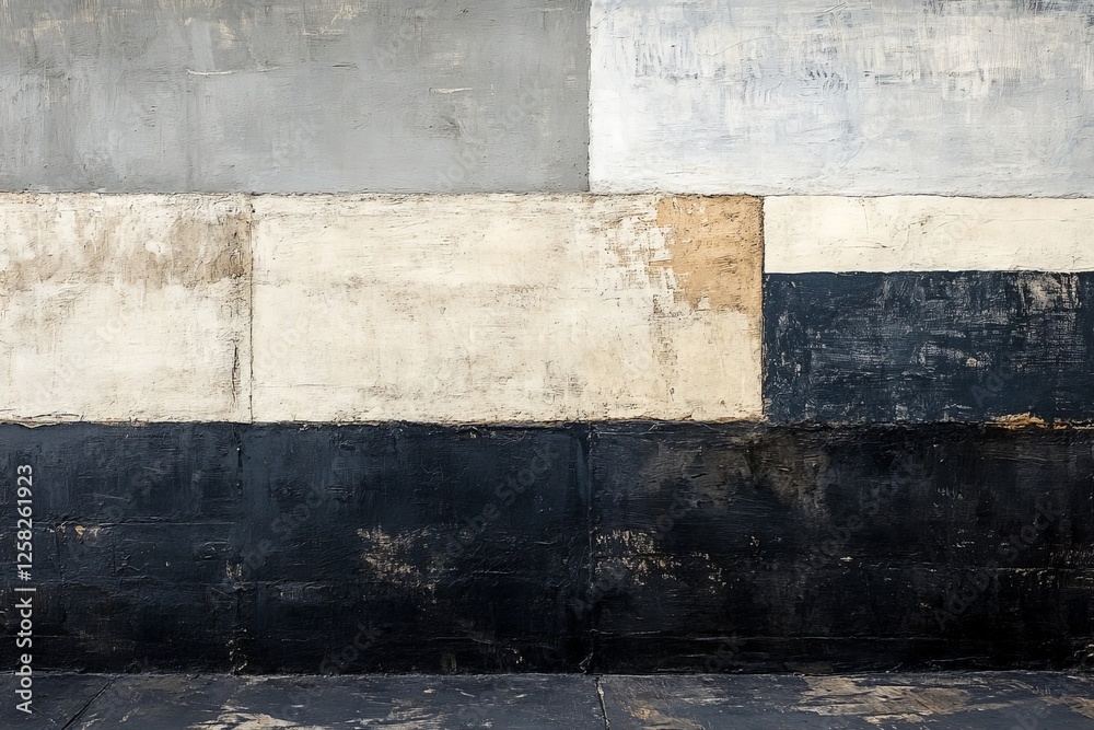 Fototapeta premium Abstract wall art featuring a blend of gray, white, black, and beige textures in a minimalist style