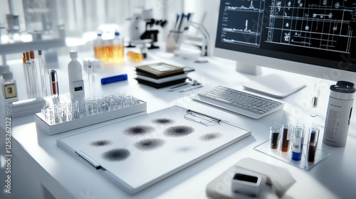 Home forensic science setup, fingerprint and DNA tools, 3D illustration