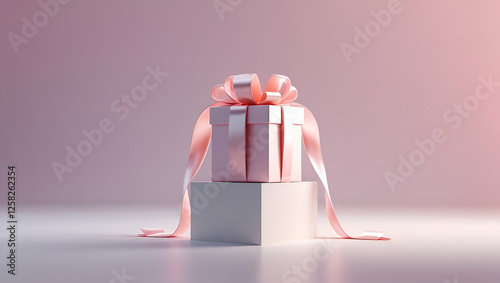 Pink gift box with silver ribbon ai genrative