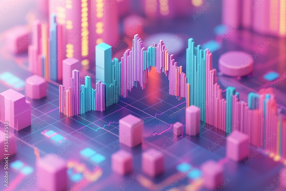 Fototapeta premium A vibrant, abstract visualization of data analysis with colorful graphs and bars, conveying trends and insights in a digital format.