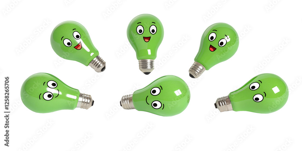 Fototapeta premium Cartoon Light Bulb on White Background, Fun Light Bulb Design, Cartoon Bulb Icon, Bright Light Illustration, PNG Transparent