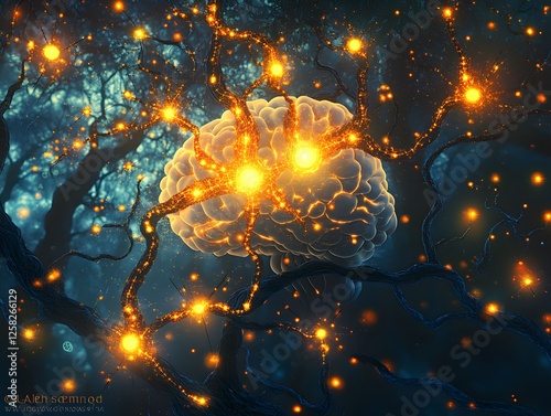 Illustrator of human brain , neurons firing each other ,  neural  plasticity , meta cognition