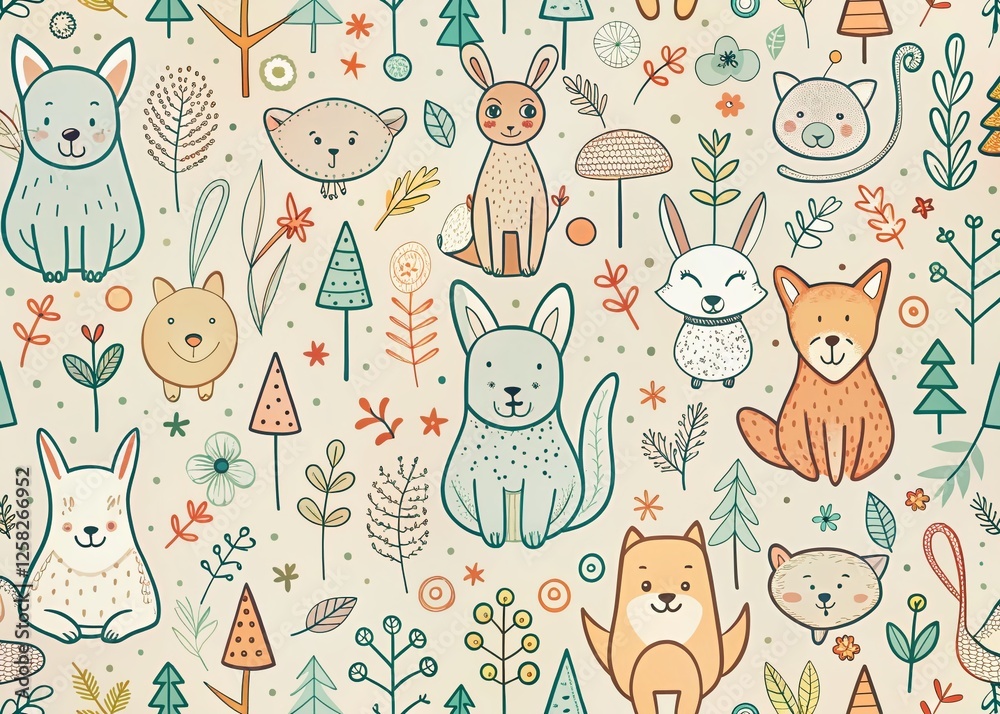 custom made wallpaper toronto digitalMinimalist Line Art Playful Animals Pattern - Cute Repeating Design for Kids