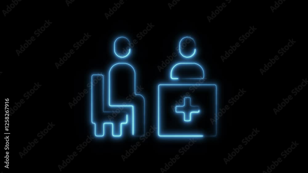 Glowing neon doctors office icon isolated on black background. HD Video motion graphic animation Glowing neon doctors office icon isolated on black background. HD Video motion graphic animation