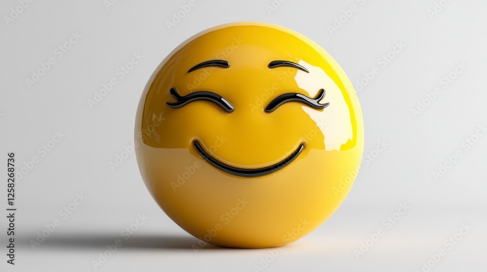 Fototapeta premium Smiling Yellow 3D Emoticon on White Background