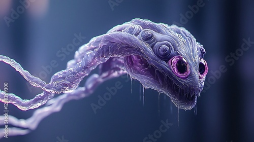 Alien creature, floating,  dark background, digital art, mysterious photo