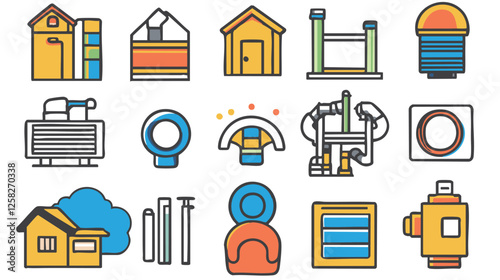 Vector Outline Set of HVAC Components and Systems