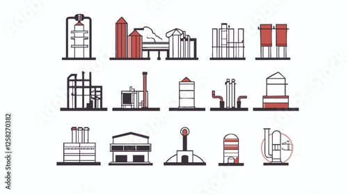 Vector Outline Set of HVAC Components and Systems