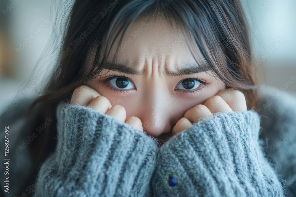 Unhappy anxiety young Asian woman covering her face with pillow on the cough in the living room at home Unhappy anxiety young Asian woman covering her face with pillow on the cough in the living room at home