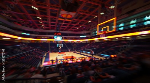 Dynamic Basketball Arena with Players, Fans, and Vibrant Atmosphere
