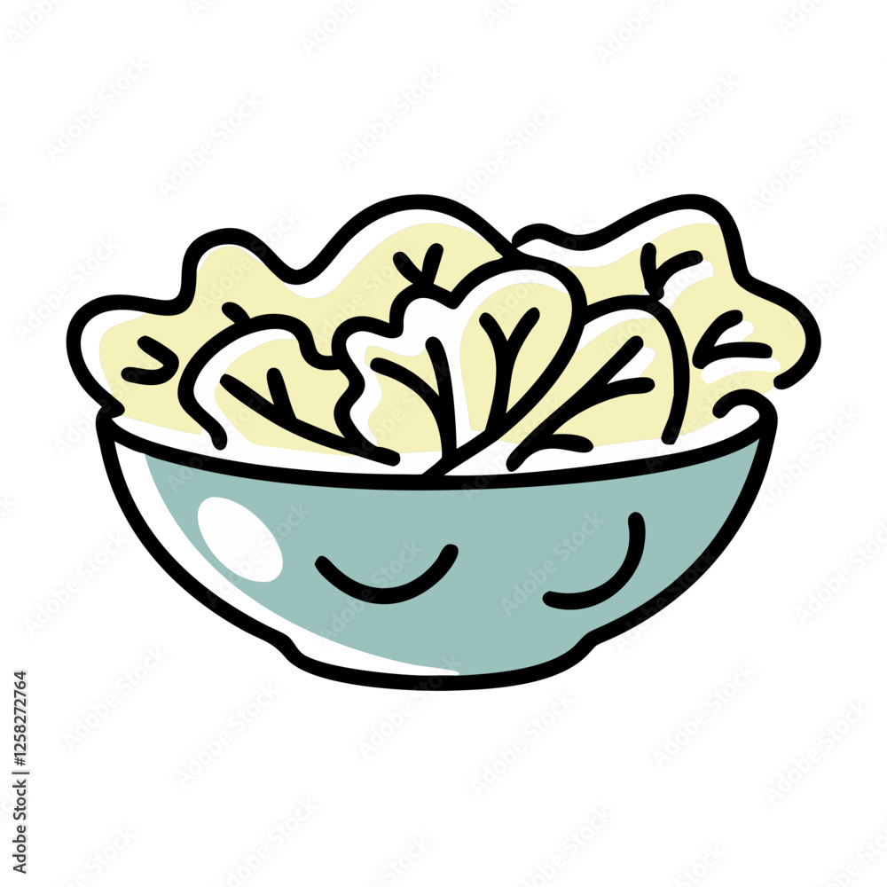 Hand-drawn bowl of fresh salad in pastel colors Hand-drawn bowl of fresh salad in pastel colors