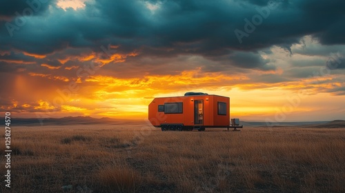 Wallpaper Mural Orange tiny house sunset prairie adventure Torontodigital.ca