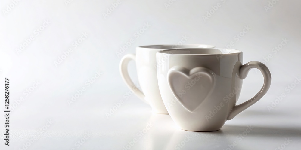 Minimalist White Ceramic Mug with Heart-Shaped Handles - Stock Photo Minimalist White Ceramic Mug with Heart-Shaped Handles - Stock Photo