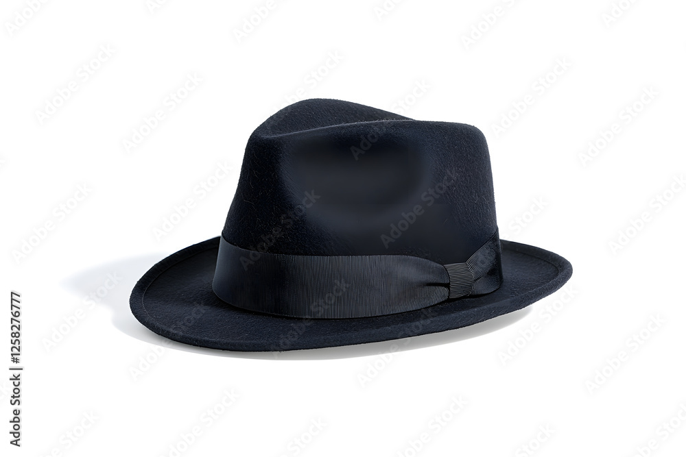 A stylish black fedora hat isolated on white background A stylish black fedora hat isolated on white background